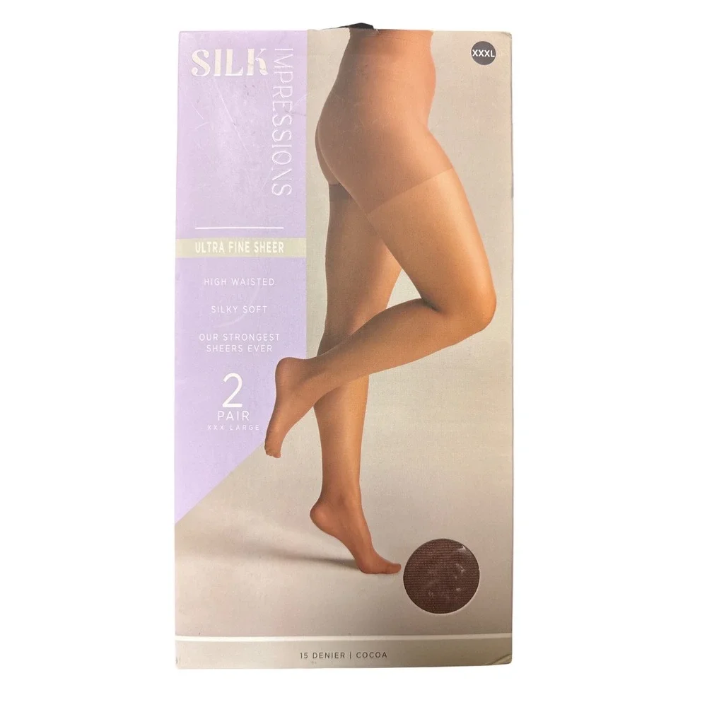 Silk Impressions Ultra Fine Sheer Pantyhose 2-Pair XXXL Cocoa 15 Denier
